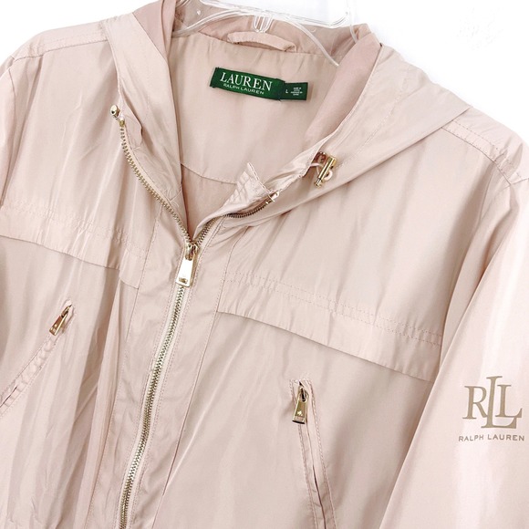 Lauren Ralph Lauren Jackets & Blazers - Lauren Ralph Lauren Hooded Jacket Womens L Pink Windbreaker Lightweight Gold Zip